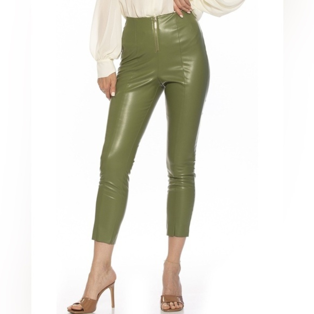 ALEXIA ADMOR Avery Vegan Leather Fitted Skinny Pants size 8 in Olive Green